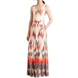 Maeve Sabine Maxi Dress Anthropologie Boho Ikat Red Gray Sleeveless S